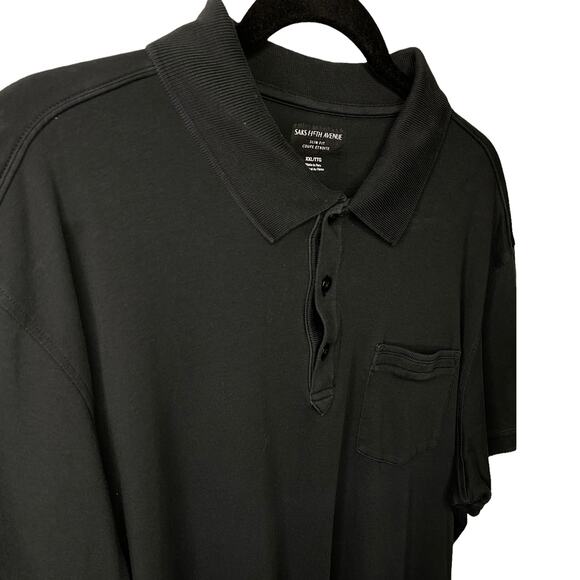 Saks Fifth Avenue Polo Short Sleeve Collared Shirt Black Men's Size XXL Slim Fit - Picture 2 of 6